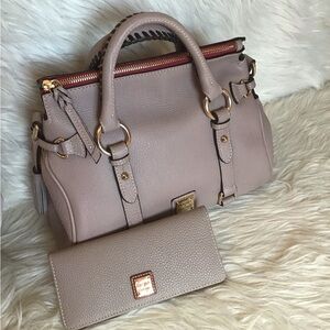 Dooney & Bourke Pebble leather satchel wallet set in taupe
